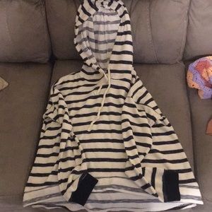 Navy Blue and white striped hoodie.